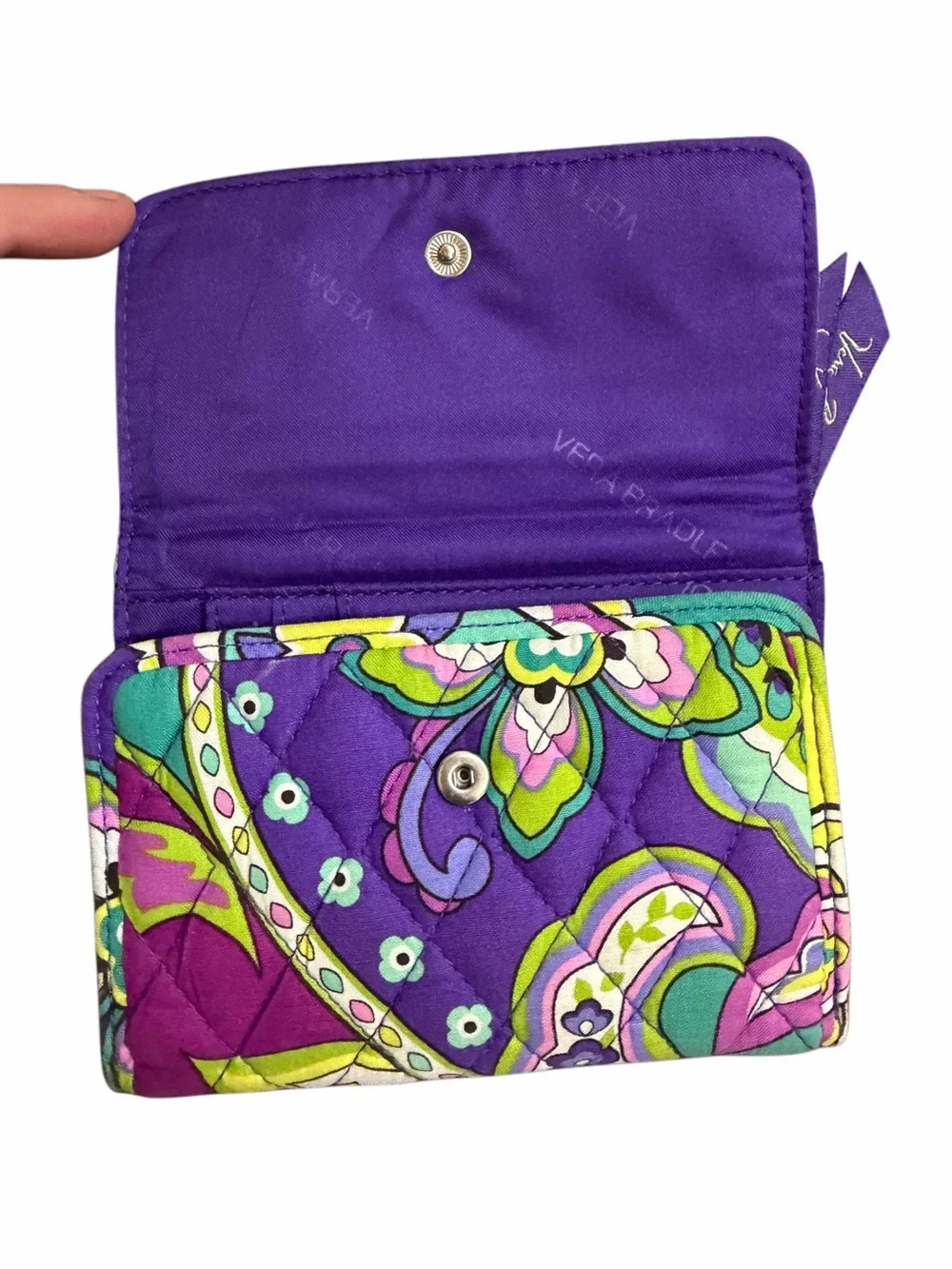 Vera Bradley Quilted Floral Wallet in Purple, Teal & Lime - Picture 2 of 6